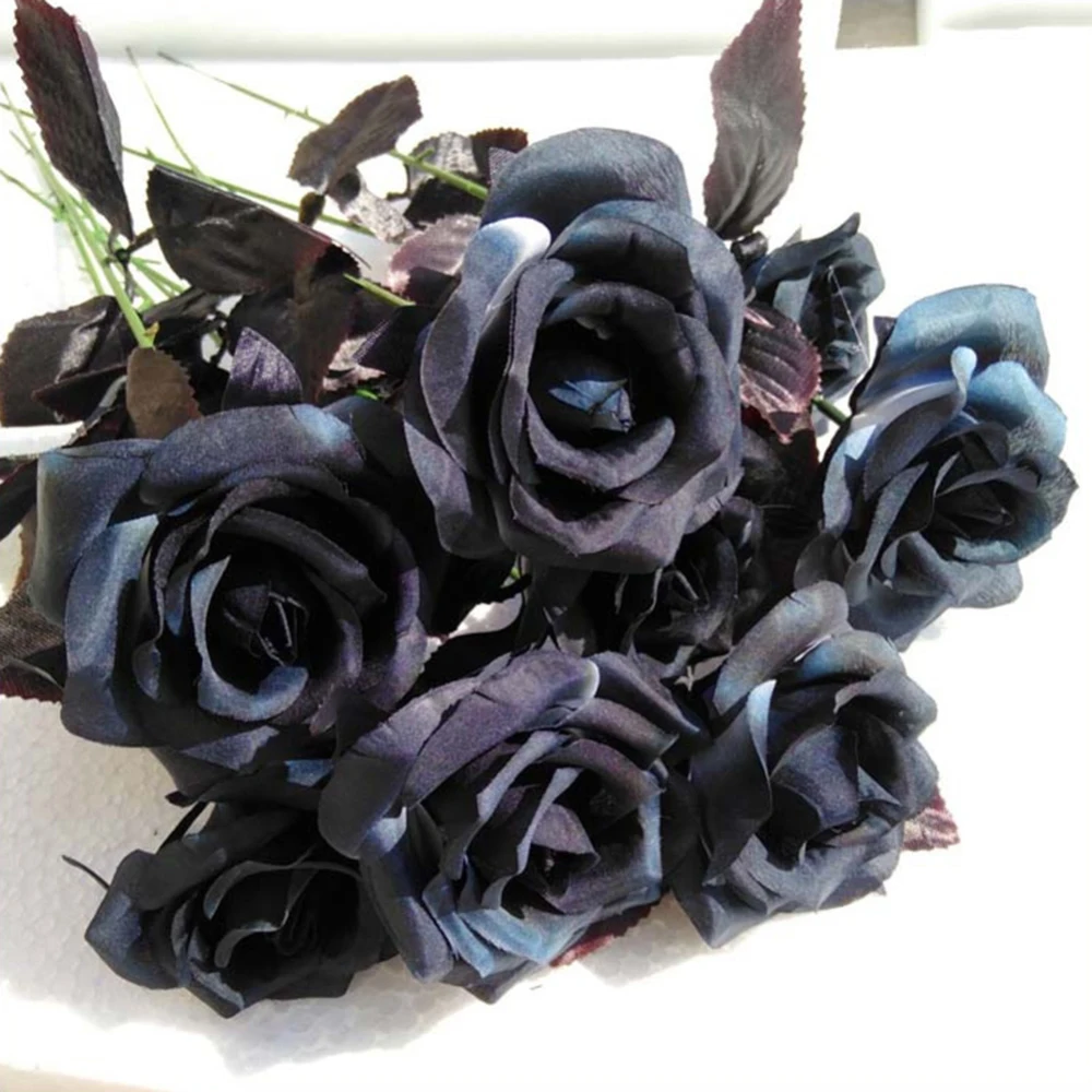 9pcs Artificial Silk Black Rose Bouquet Real Feel Artificial Flower Halloween Black Single Branch Home Wedding Party Decoration
9pcs Artificial Silk Black Rose Bouquet Real Feel Artificial Flower Halloween Black Single Branch Home Wedding Party Decoration