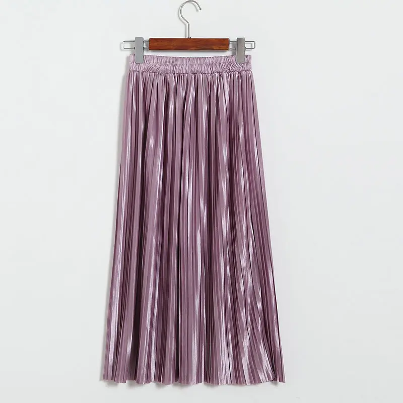 Lustrous pleated skirt metallic mid-length skirt for women of fall 2017 new Korean style joker long skirt (26)