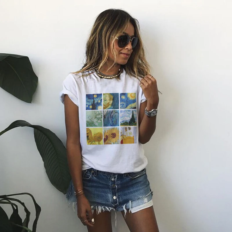 2019 Summer New Van Gogh Art Oil Painting Print Round Neck Plus Size Women T Shirt Vintage Fashion Harajuku Short Sleeve T-Shirt
2019 Summer New Van Gogh Art Oil Painting Print Round Neck Plus Size Women T Shirt Vintage Fashion Harajuku Short Sleeve T-Shirt