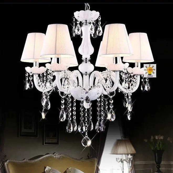 White color luxury crystal living room, dinning room chandeliers with fabric shade
White color luxury crystal living room, dinning room chandeliers with fabric shade