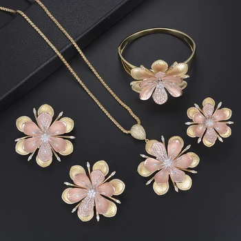 Trendy Women Girls Flower Shape Four Pieces Jewelry Setds Bracelet Bangle Necklace Ring Earrings Sets Dress Jewelry Sets
Trendy Women Girls Flower Shape Four Pieces Jewelry Setds Bracelet Bangle Necklace Ring Earrings Sets Dress Jewelry Sets