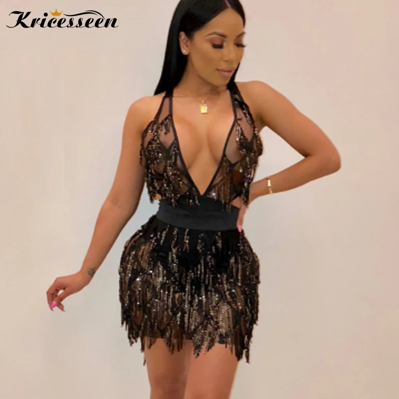 Kricesseen Sexy Club Party Short Tassel V Neck Dress Summer Sexy Sleeveless Bodycon Sequined Night Dresses Backless Vestidos
Kricesseen Sexy Club Party Short Tassel V Neck Dress Summer Sexy Sleeveless Bodycon Sequined Night Dresses Backless Vestidos