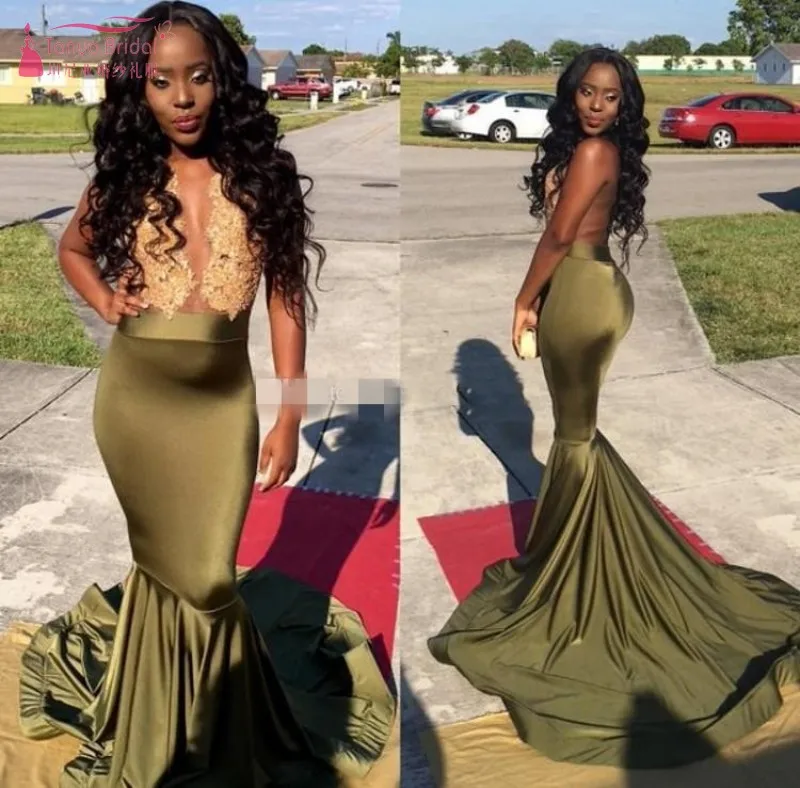 Sexy Olive Green Mermaid Prom Dresses Illusion Bodice Sleeveless Satin Backless Satin Black Girls Evening Dresses JQ194
Sexy Olive Green Mermaid Prom Dresses Illusion Bodice Sleeveless Satin Backless Satin Black Girls Evening Dresses JQ194