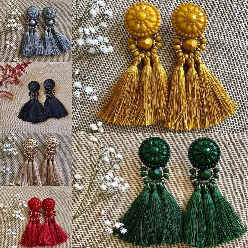 

Girlgo Boho Fashion Beads Big Long Tassel Earrings For Women Trendy Fringed Dangle Statement Earrings Jewelry Girl Gifts Bijoux