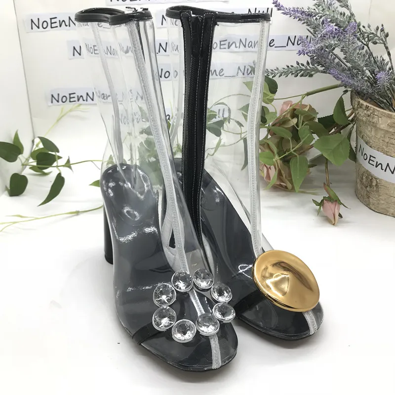 Transparent Pvc Woman Boots Brand Mid-calf Boots Side Zipper Metal Crystal Decor Short Booties Funky Heels Hommes Chaussures
Transparent Pvc Woman Boots Brand Mid-calf Boots Side Zipper Metal Crystal Decor Short Booties Funky Heels Hommes Chaussures