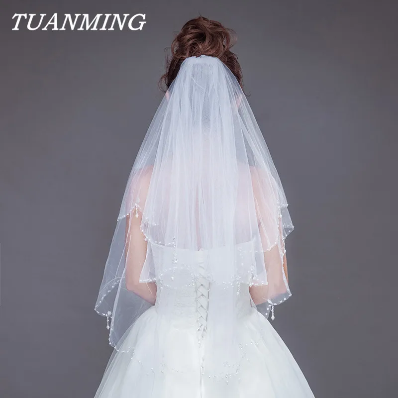White Ivory Bridal Veils 2 Layer Handmade Pearl Rhinestone Beaded Edge Wedding Veils With Comb Bridal Accessories Velo
White Ivory Bridal Veils 2 Layer Handmade Pearl Rhinestone Beaded Edge Wedding Veils With Comb Bridal Accessories Velo