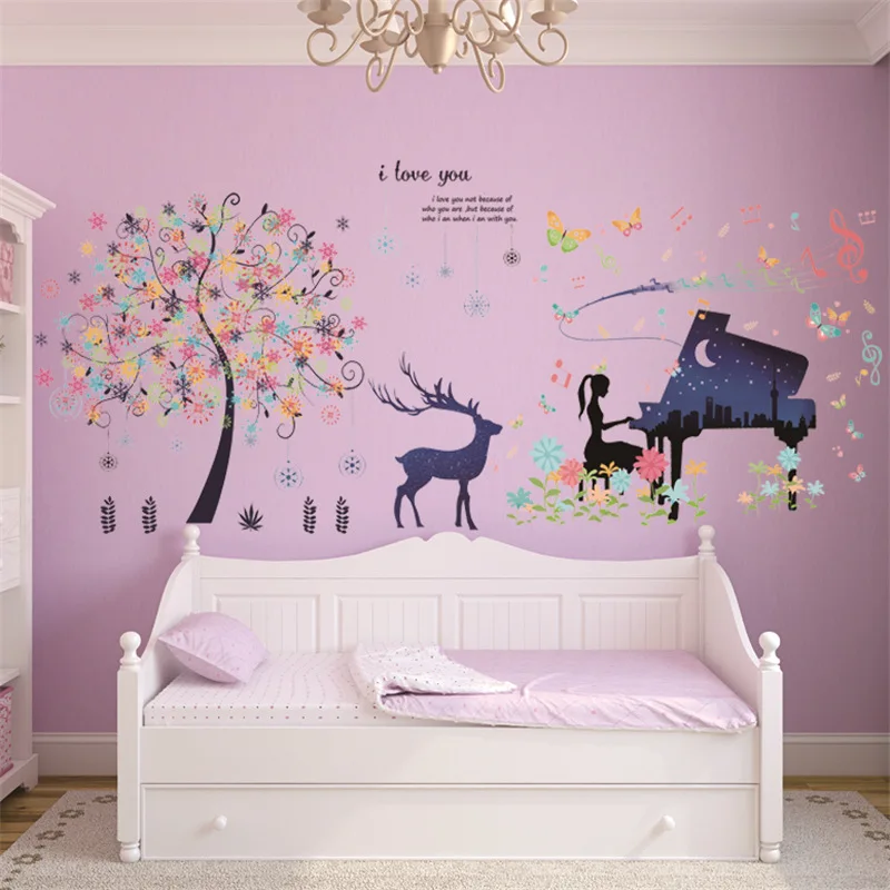 Princess room cartoon combination Decor wall sticker flower tree deer playing piano music girl ballet dancer butterfly stickers
Princess room cartoon combination Decor wall sticker flower tree deer playing piano music girl ballet dancer butterfly stickers