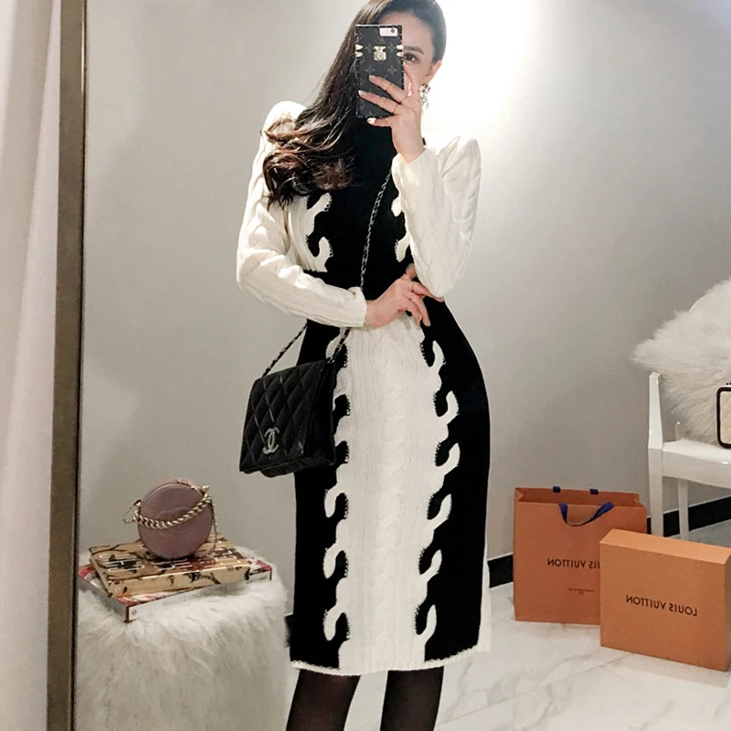 Women Long Sweater Dress 2018 Winter Long Sleeve Turtleneck Patchwork Twist Slim Thick Warm Bodycon Pullover Knitted Dress
Women Long Sweater Dress 2018 Winter Long Sleeve Turtleneck Patchwork Twist Slim Thick Warm Bodycon Pullover Knitted Dress