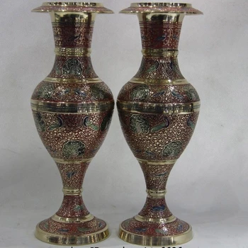 10 Nepal Bronze Copper Painted Peacock peafowl Bird Flower Pot Bottle Vase Pair
10 Nepal Bronze Copper Painted Peacock peafowl Bird Flower Pot Bottle Vase Pair