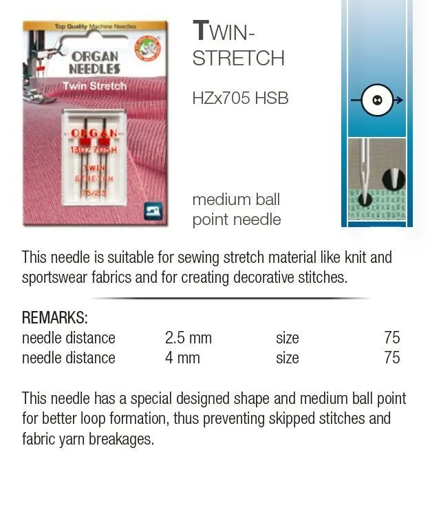 ORGAN NEEDLES 130/705H TWIN NEEDLE FOR STRETCH KNITTING FABRIC DOMESTIC SEWING MACHINE 75/4MM/2.5MM TWIN NEEDLE
ORGAN NEEDLES 130/705H TWIN NEEDLE FOR STRETCH KNITTING FABRIC DOMESTIC SEWING MACHINE 75/4MM/2.5MM TWIN NEEDLE