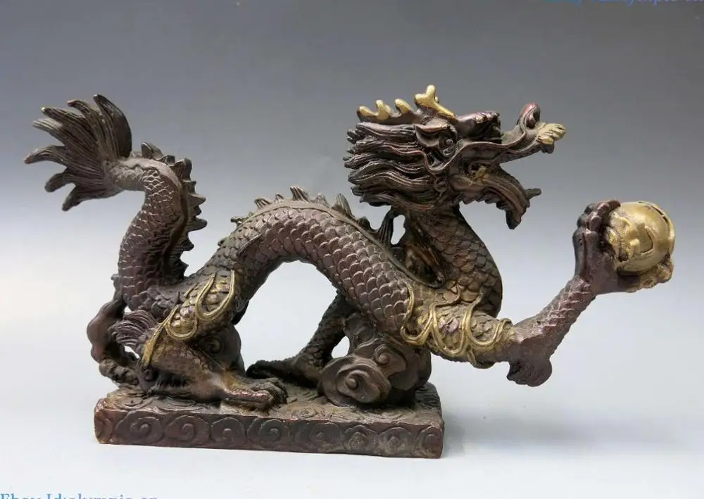 China bronze gild sculpture carved fine copper Feng Shui dragon play bead Statue
China bronze gild sculpture carved fine copper Feng Shui dragon play bead Statue