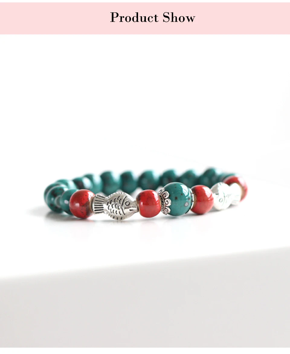 Handmade High Temperature Ceramic Creative Bracelet For Women Fish Shape Lucky Bracelets Bead Green String Ceramic Bracelets (3)