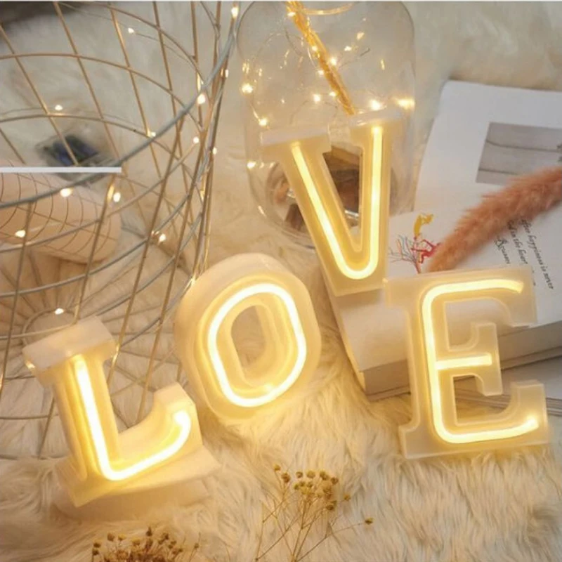 DIY led neon night light 26 letters warm white string birthday holiday wedding party indoor wall hanging decor lamp | Лампы и