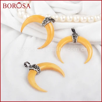 BOROSA Yellow Natural Tribal OX Bone Carved Crescent Double Horn Pendant Crystal Paved Zircons for Wholesale Jewelry JAB222
BOROSA Yellow Natural Tribal OX Bone Carved Crescent Double Horn Pendant Crystal Paved Zircons for Wholesale Jewelry JAB222