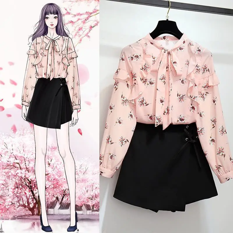 2019 Summer Women Long Sleeve Floral Print Ruffle Bow Shirt +High Waist Slim Mini Skirt Two Piece Sets Female Wild Set Suit J67
2019 Summer Women Long Sleeve Floral Print Ruffle Bow Shirt +High Waist Slim Mini Skirt Two Piece Sets Female Wild Set Suit J67