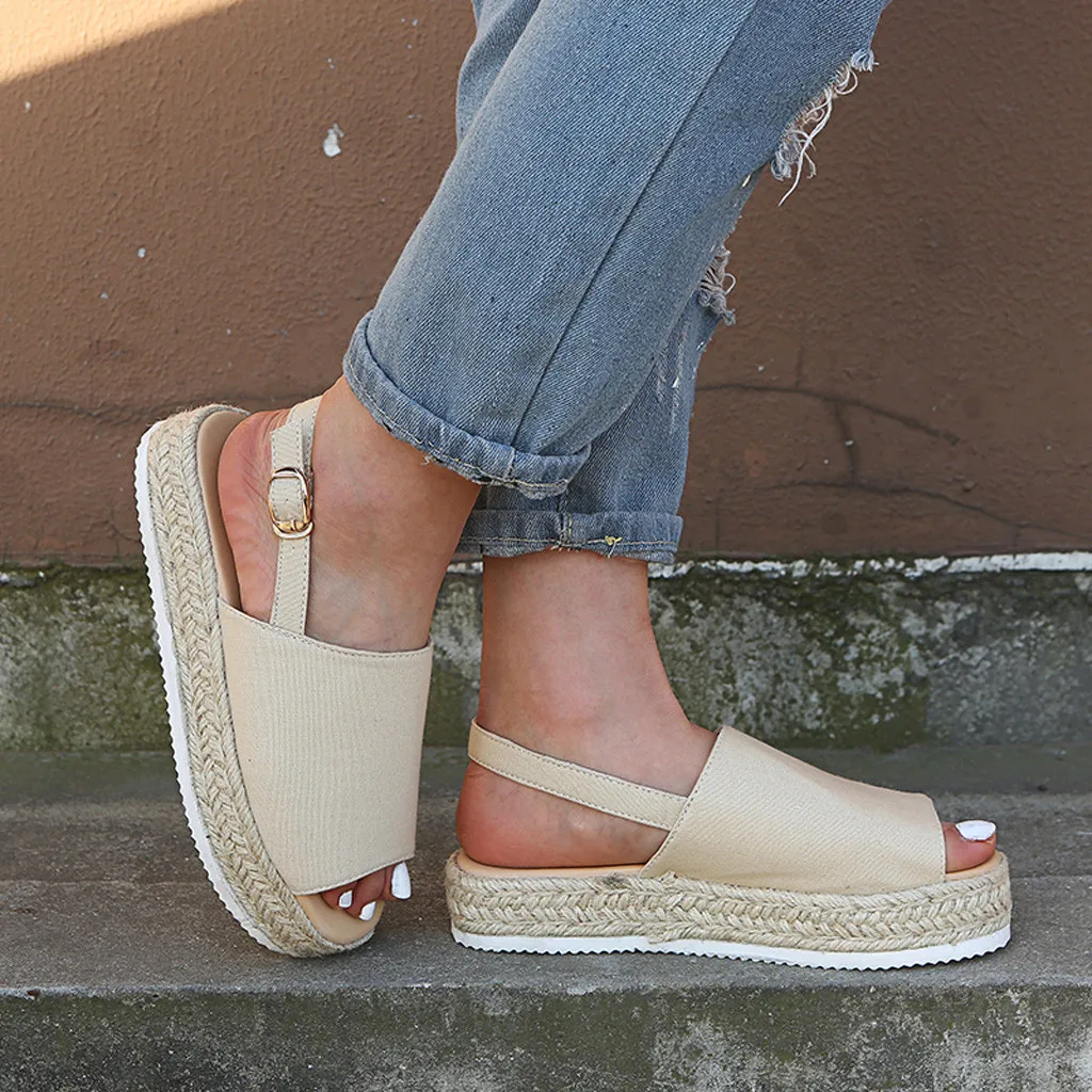 Women Sandals Platform Ladies Wedge Pumps Straw Thick Bottom Shoes Ladies Roman Round Toe Solid Flock Sandals Sandalia Feminina
Women Sandals Platform Ladies Wedge Pumps Straw Thick Bottom Shoes Ladies Roman Round Toe Solid Flock Sandals Sandalia Feminina