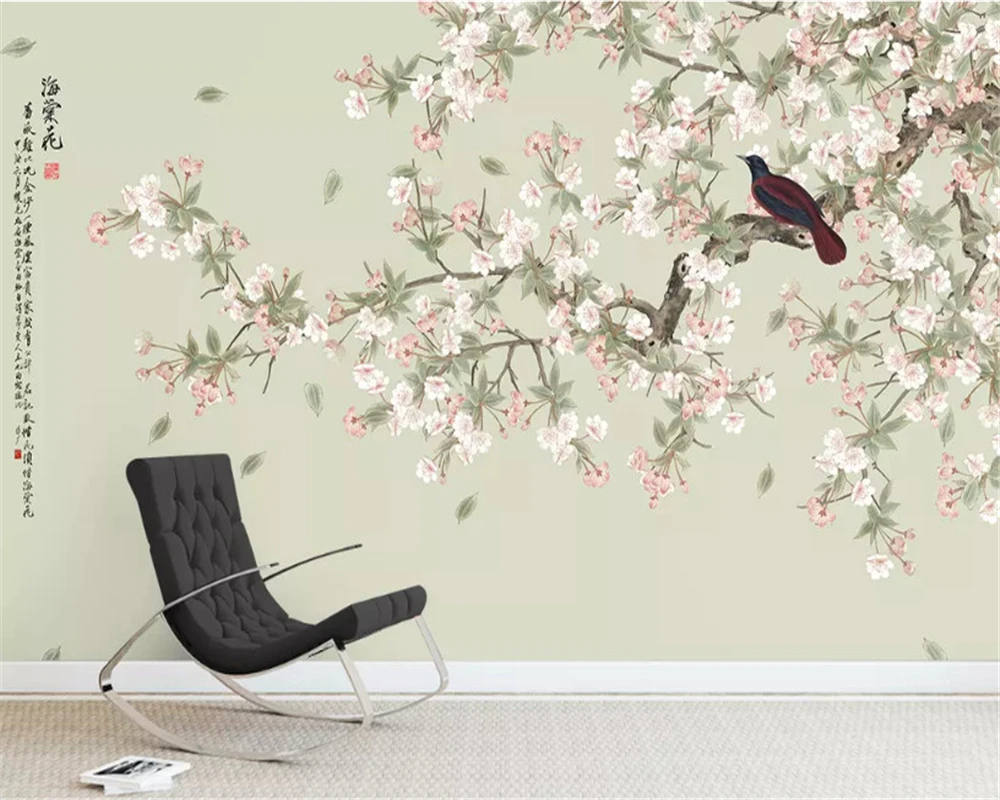 

beibehang Custom fashion silky papel de parede wallpaper new Chinese magnolia bird hand-painted background decorative painting