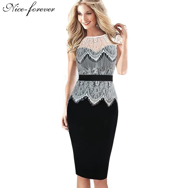 Nice-forever Hollow out Transparent White Lace Top Dress Elegant lady Patchwork Pinup Tunic Bodycon Shift Pencil Dresses 778
Nice-forever Hollow out Transparent White Lace Top Dress Elegant lady Patchwork Pinup Tunic Bodycon Shift Pencil Dresses 778