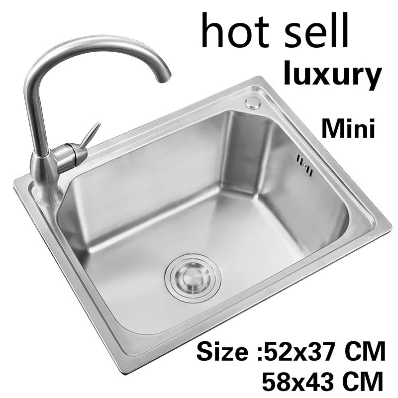

Free shipping Household high quality small kitchen single trough sink food grade 304 stainless steel hot sell 52x37/58x43 CM