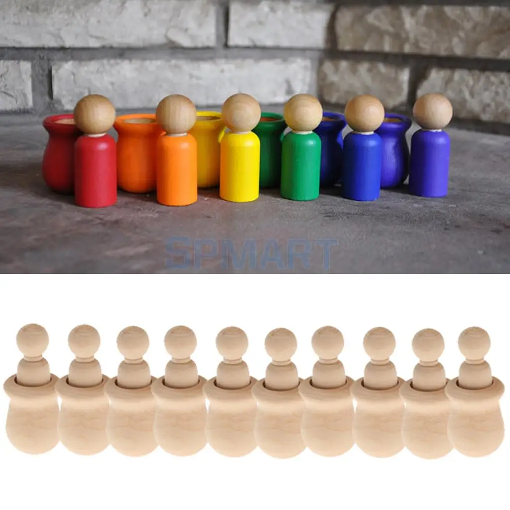 20pcs Wooden Family People Nesting Set Plain Unfinished Peg Dolls DIY Making Findings Cake Topper DIY Craft Kids Toy Gift