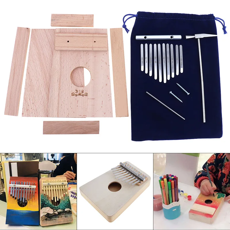 

10 Key Kalimba DIY Kit Beech Wood Thumb Piano Mbira Mini Musical Instrument for Handwork Painting Parents-child Campaign