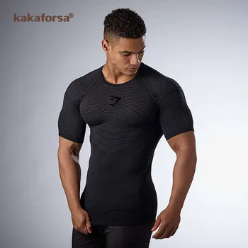 

Kakaforsa Quick Dry Compression Men Short Sleeve T-Shirts Running Shirt Fitness Tight Tennis Soccer Jersey Gym Demix Sportswear