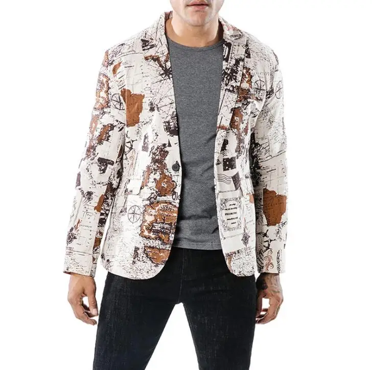 Fashion blazer men suits designs Two-color nautical chart style design with one button jacket mens clothes masculino homme
Fashion blazer men suits designs Two-color nautical chart style design with one button jacket mens clothes masculino homme