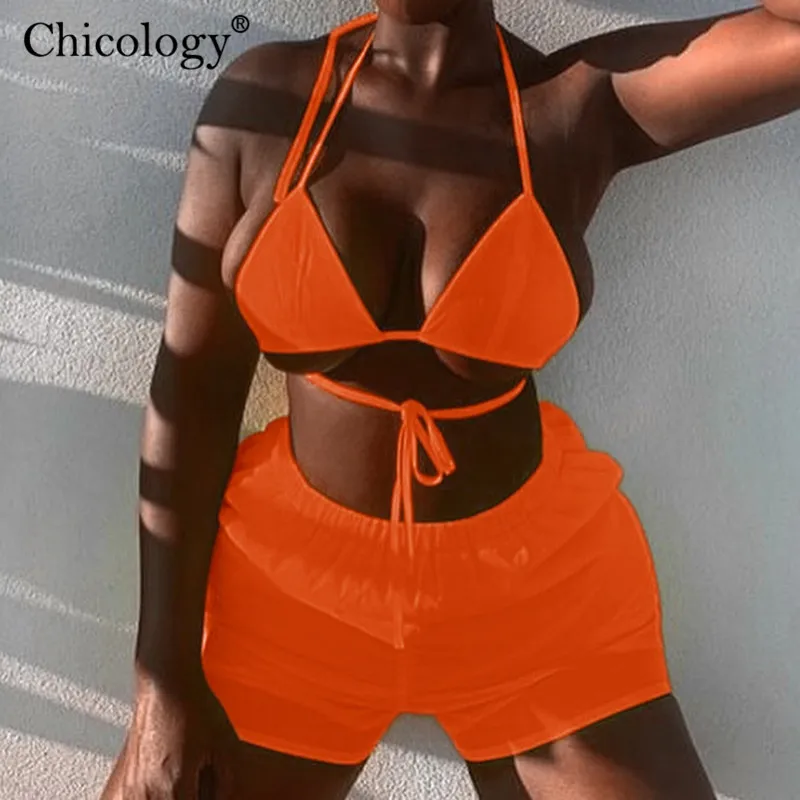 Chicology Светоотражающая отражающий зашнуровать с лямкой на шее кроп Топ шортами
