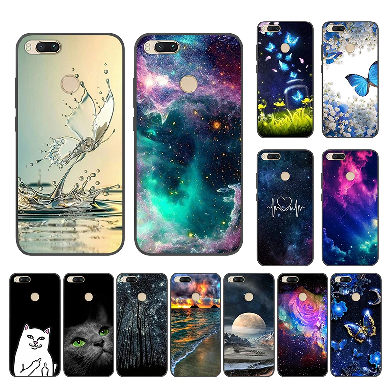 For Mi A1 Phone Back Cover Xiaomi 5X Case Black MiA1 TPU Capa A 1 Mi5X Silicone Soft Flowers | Мобильные телефоны и