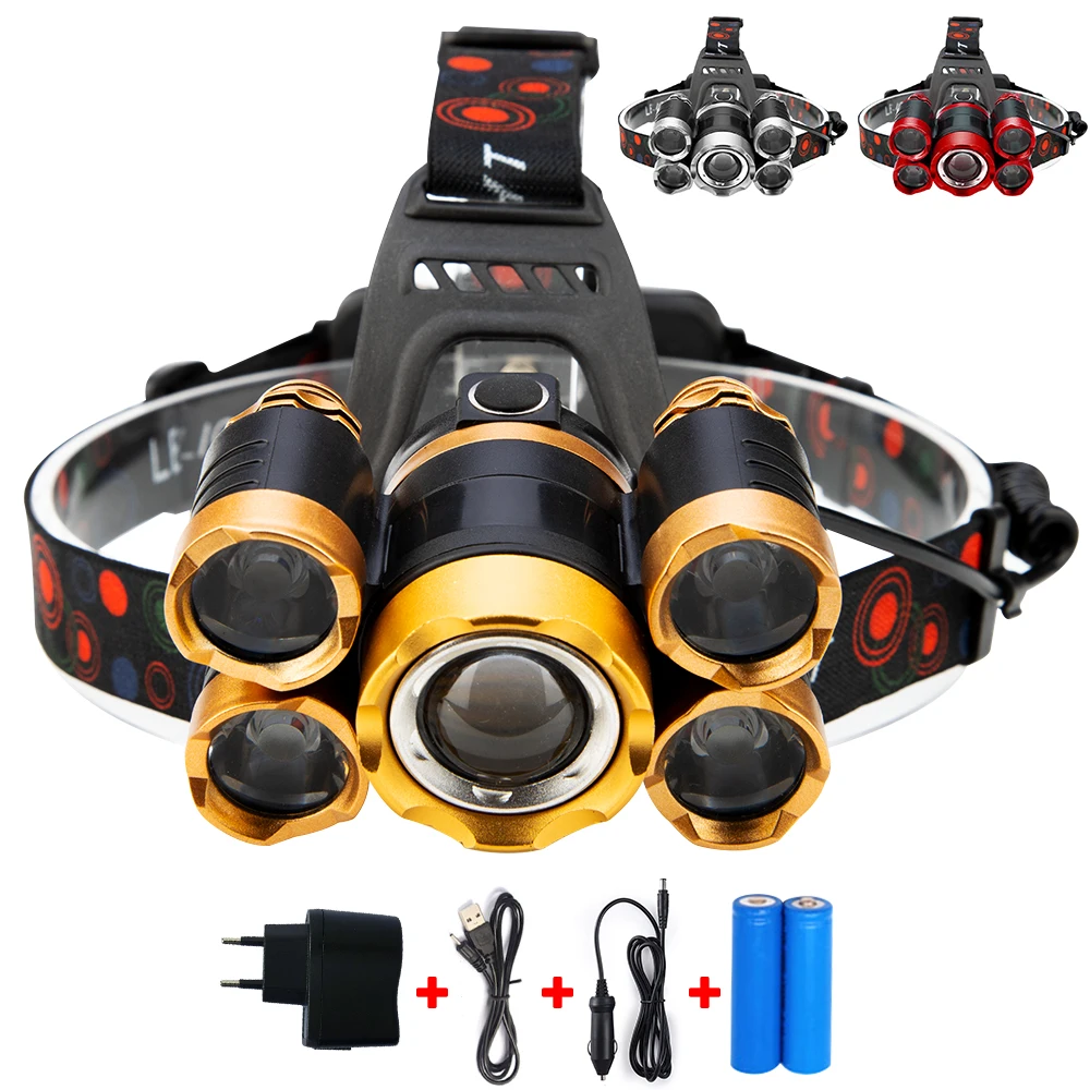 40000 Lumens LED Headlamp 5*T6 Headlight 4mode Torch Head Lamp flashlight for camping+2*18650 Battery+AC/DC Charger+BOX
40000 Lumens LED Headlamp 5*T6 Headlight 4mode Torch Head Lamp flashlight for camping+2*18650 Battery+AC/DC Charger+BOX
