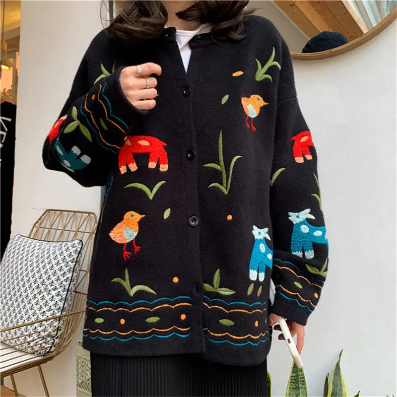 Korean Style Spring New Lazy Wind Loose Retro Embroidery Knitted Jacket Bottoming Knit Cardigan Sweater Coat Women's Shirt f1310
Korean Style Spring New Lazy Wind Loose Retro Embroidery Knitted Jacket Bottoming Knit Cardigan Sweater Coat Women's Shirt f1310