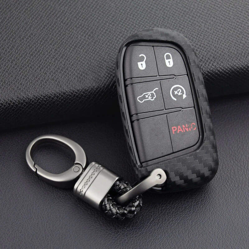 Фото For Jeep Dodge Chrysler Carbon Fiber Black Fob Chain Accessories Key Cover Case Ring New Practical Replacement | Автомобили и