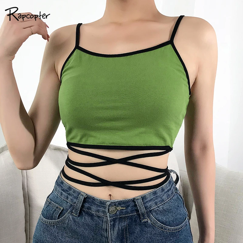 Rapcopter Bandage Tie Up Sleeveless Sexy Crop Camis Women Hollow Out Backless Patchwork Fashion Tops Solid Green Ladies Summer
Rapcopter Bandage Tie Up Sleeveless Sexy Crop Camis Women Hollow Out Backless Patchwork Fashion Tops Solid Green Ladies Summer