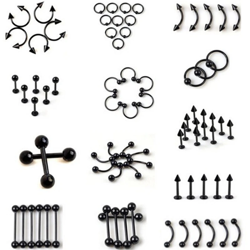 

1PC Black Titanium Anodized Stainless Steel Captive Eyebrow Navel Belly Lip Tongue Nipple Labret Bar Nose Rings Body Piercing