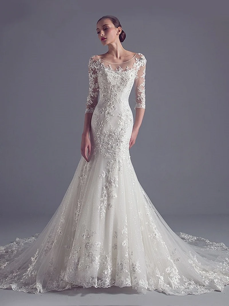 Illusion Neck Appliques Mermaid Wedding Dress with Sleeves 2019 Beads Wedding Gown Bride Dress Plus Size robe de mariage
Illusion Neck Appliques Mermaid Wedding Dress with Sleeves 2019 Beads Wedding Gown Bride Dress Plus Size robe de mariage