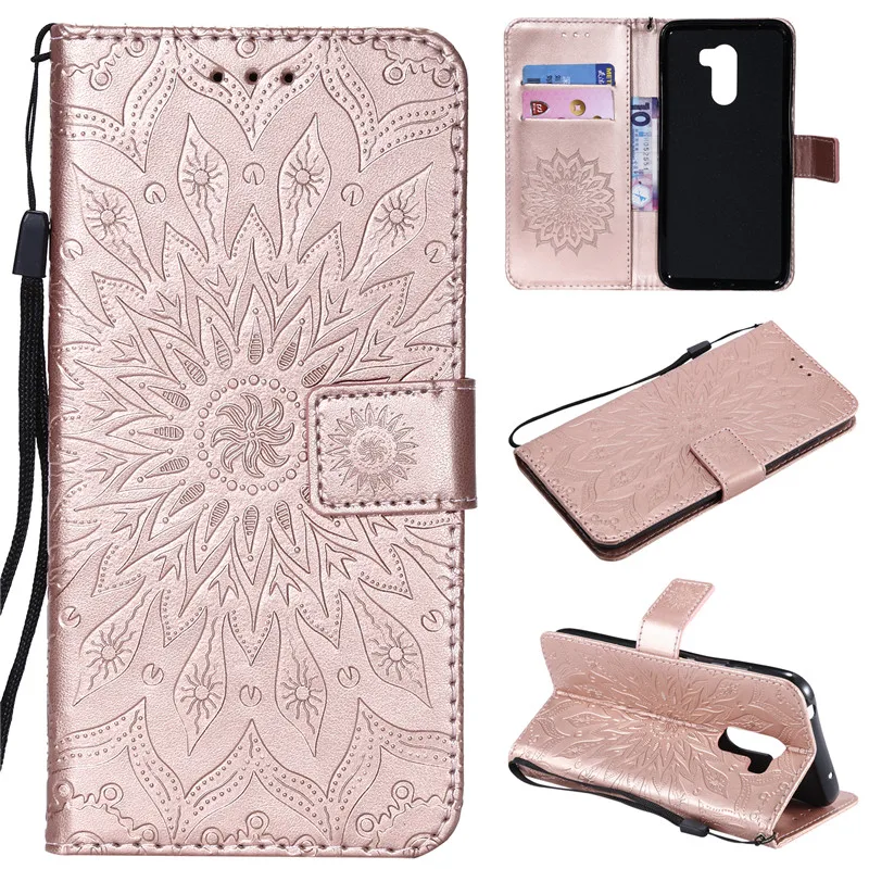 For Xiaomi pocophone F1 Case PU Leather Sun flower Embossed Flip Wallet Stand Holder Bag Phone Cover For Xiaomi pocophoneF1 Case (9)