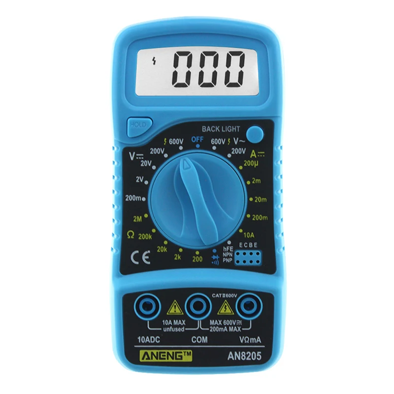 AN8205 Multi-purpose Blue Digital LCD Display Electrical Operating Multimeter Voltmeter Ammeter AC/DC/OHM Volt Current Tester
AN8205 Multi-purpose Blue Digital LCD Display Electrical Operating Multimeter Voltmeter Ammeter AC/DC/OHM Volt Current Tester