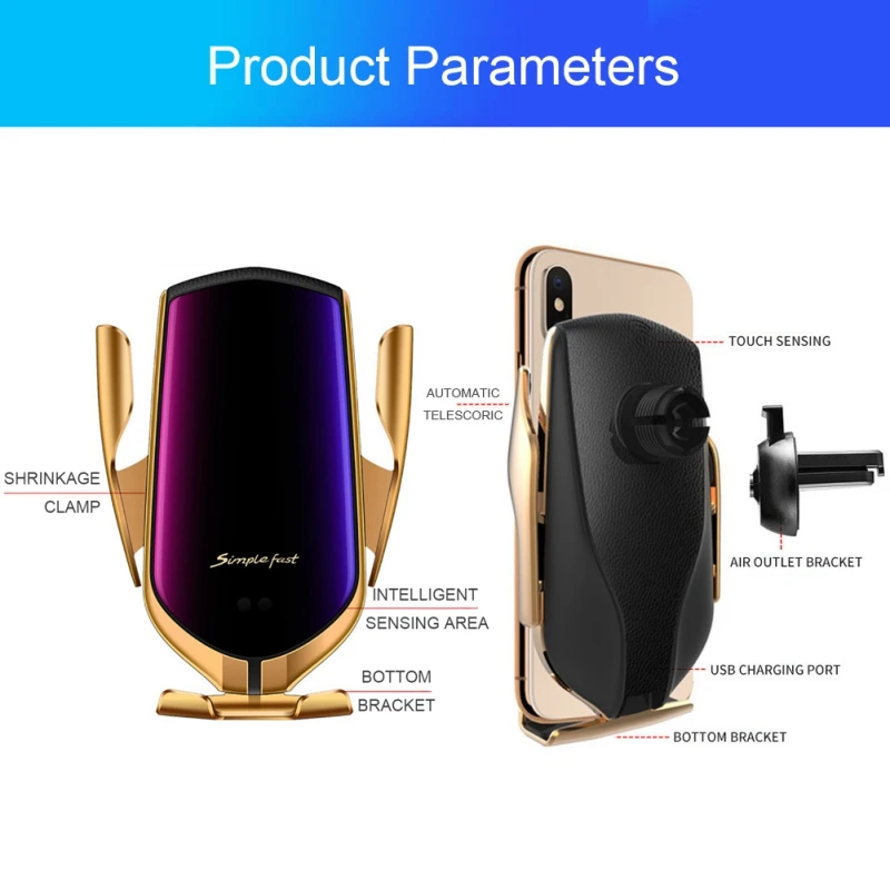 360 Degree Rotation Auto Clamping Air Vent Phone Holder Universal Car Bracket Holder Wireless Car Charger Mount Universal
360 Degree Rotation Auto Clamping Air Vent Phone Holder Universal Car Bracket Holder Wireless Car Charger Mount Universal