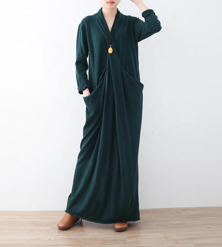 19 Autumn Long Knitting Cotton Dress Vintage Pockets V Neck Casual Loose Plus Size Women Robe Long Dress Maxi Knitted Dress long
19 Autumn Long Knitting Cotton Dress Vintage Pockets V Neck Casual Loose Plus Size Women Robe Long Dress Maxi Knitted Dress long