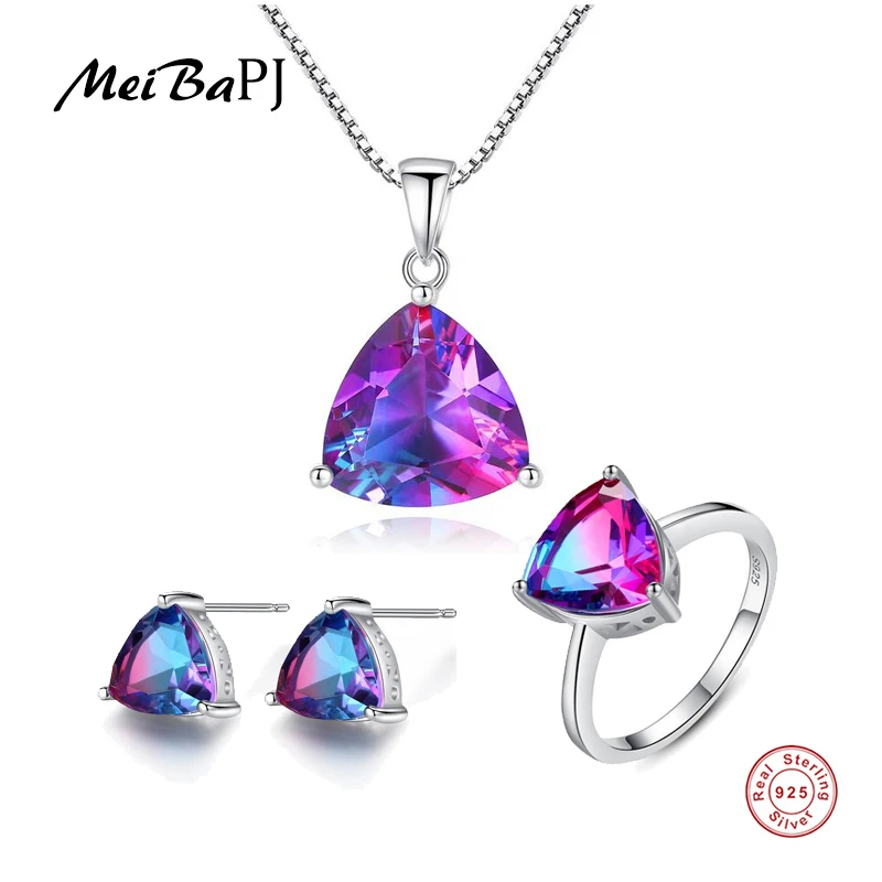 MeiBaPJ New Rainbow Stone 3 Suit Jewelry Set Real 925 Sterling Silver Pendant Earrings Ring Fine Charm Jewelry for Women
MeiBaPJ New Rainbow Stone 3 Suit Jewelry Set Real 925 Sterling Silver Pendant Earrings Ring Fine Charm Jewelry for Women