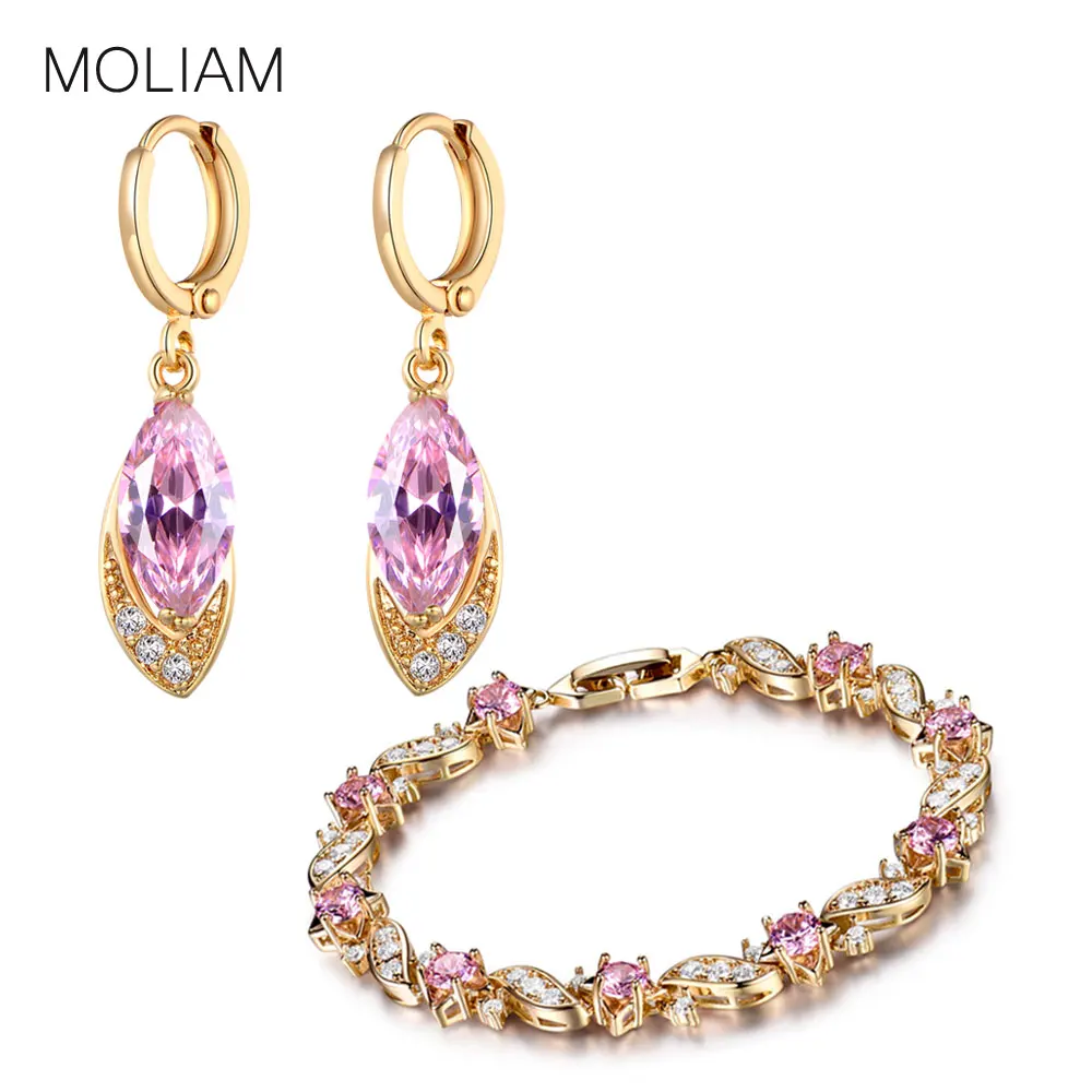 MOLIAM Ladies Beautiful Jewellery Sets Earrings & Bracelets Gold-Color Pink Crystal CZ Bijoux Set MLE016d+MLL104a
MOLIAM Ladies Beautiful Jewellery Sets Earrings & Bracelets Gold-Color Pink Crystal CZ Bijoux Set MLE016d+MLL104a