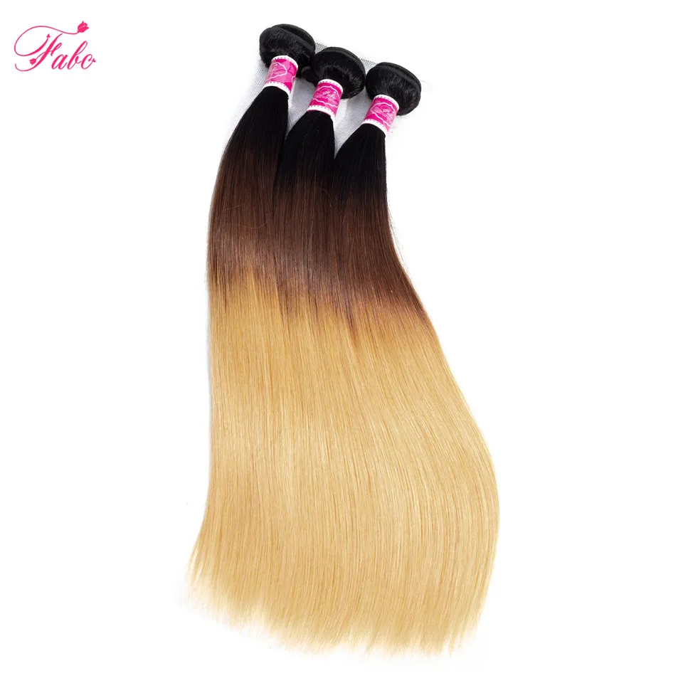 Фото FABC Hair Brazilian Weave Bundles 1b/4/27# Color Honey Blonde Ombre Straight Human 1/3/4 Deals Non Remy | Шиньоны и парики