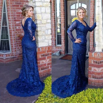 Long Sleeve Navy Blue Lace Evening Dress 2019 Robe De Soiree Appliques V-neck Mermaid Prom Dresses Evening Wear Sweep Train
Long Sleeve Navy Blue Lace Evening Dress 2019 Robe De Soiree Appliques V-neck Mermaid Prom Dresses Evening Wear Sweep Train