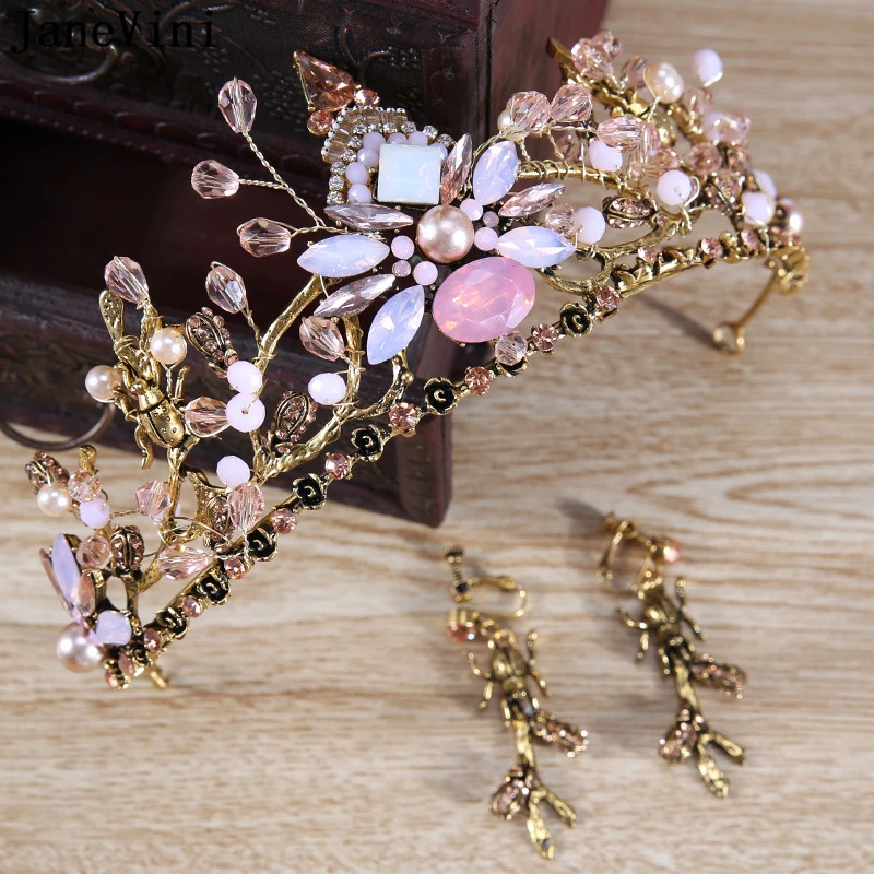 JaneVini Elegant Pink Wedding Beaded Tiaras and Crowns Princess Headpiece Bridal Crowns with Earrings Wedding Hair Accessories
JaneVini Elegant Pink Wedding Beaded Tiaras and Crowns Princess Headpiece Bridal Crowns with Earrings Wedding Hair Accessories