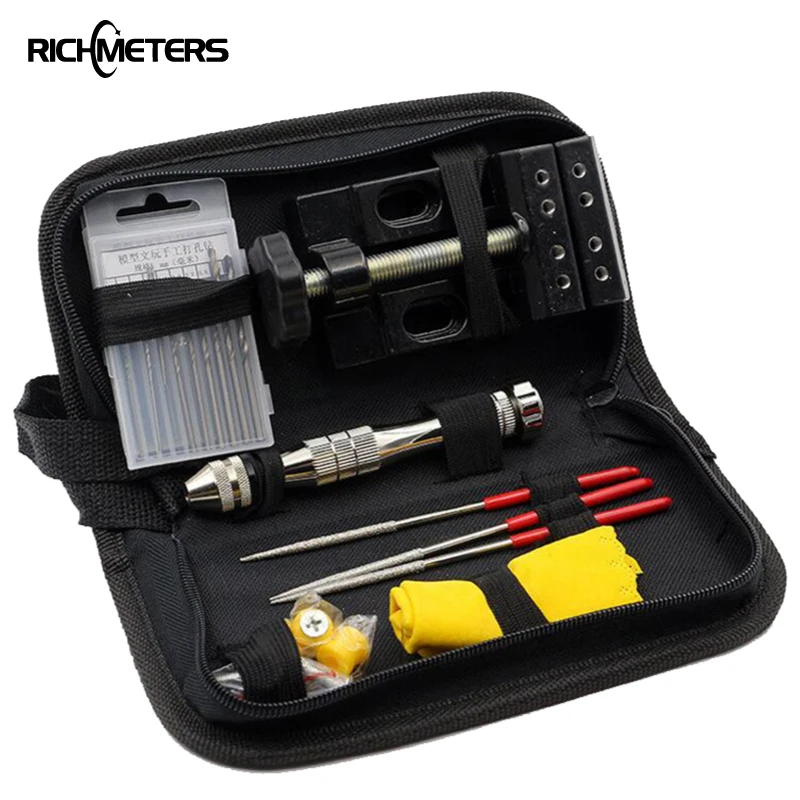RICHMETERS 27 Pcs DIY Tools Set Keysless Chuck Twist Drill Bit Mini Vise Needle Files Woodworking Tools
RICHMETERS 27 Pcs DIY Tools Set Keysless Chuck Twist Drill Bit Mini Vise Needle Files Woodworking Tools