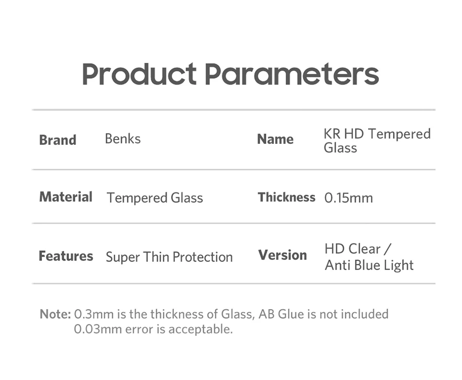 Benks Thin 0.15mm Tempered Glass For iPhone XS 5.8'' XS MAX 6.5'' XR 6.1HD Full Cover Screen Protector Anti Blue Ray Front Film (12)