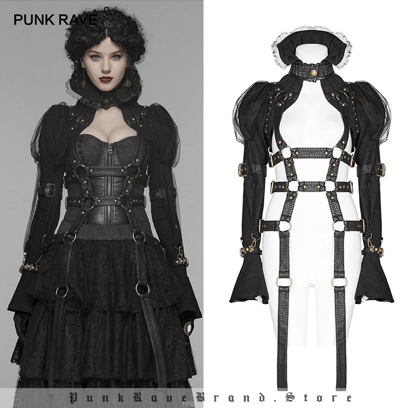 PUNK RAVE Women's Steampunk Bubble Sleeve Black Short Coat with PU Net Adjustable Buckles Party Personality Women Coats Jackets
PUNK RAVE Women's Steampunk Bubble Sleeve Black Short Coat with PU Net Adjustable Buckles Party Personality Women Coats Jackets