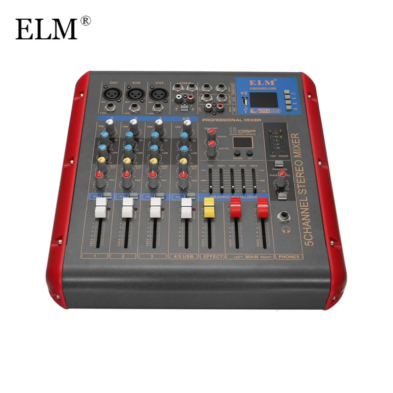 ELM Karaoke Audio Mixer Amplifier Professional bluetooth 4 Channel Microphone Sound Mixing Console With USB 48V Phantom Power
ELM Karaoke Audio Mixer Amplifier Professional bluetooth 4 Channel Microphone Sound Mixing Console With USB 48V Phantom Power