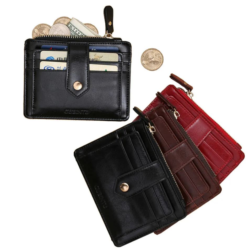 

Fashion Zipper Hasp Coin Purse Black Brown Red 3 Color ID Credit Card Holder Slots Coins Change Pocket Wallet For Men and Wome