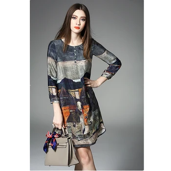Summer women's fashion O-neck retro loose silk print A-line dress 2019 spring and summer casual office lady dresses women B511
Summer women's fashion O-neck retro loose silk print A-line dress 2019 spring and summer casual office lady dresses women B511